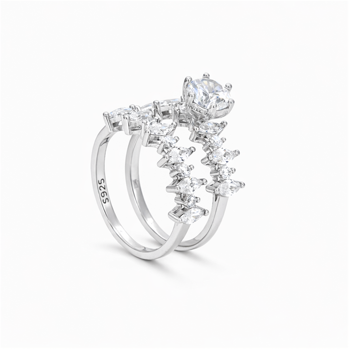 ROUND & MARQUISE STONES TWINES SILVER RING