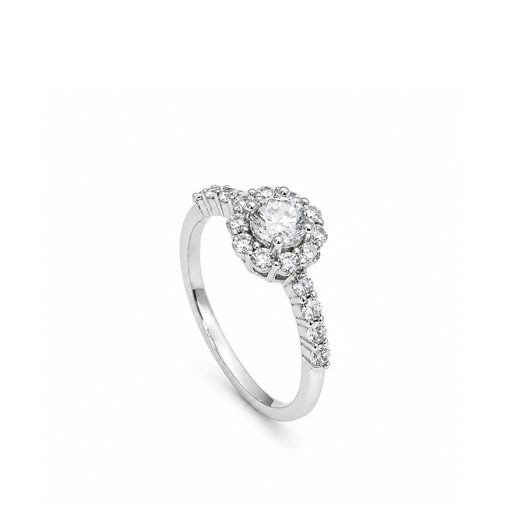 FLORAL HALO ROUND SILVER RING