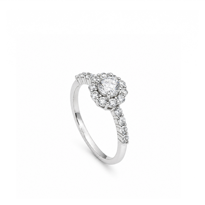 FLORAL HALO ROUND SILVER RING