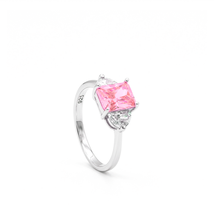 ELEGANT RADIANT & ROUND STONED SILVER RING