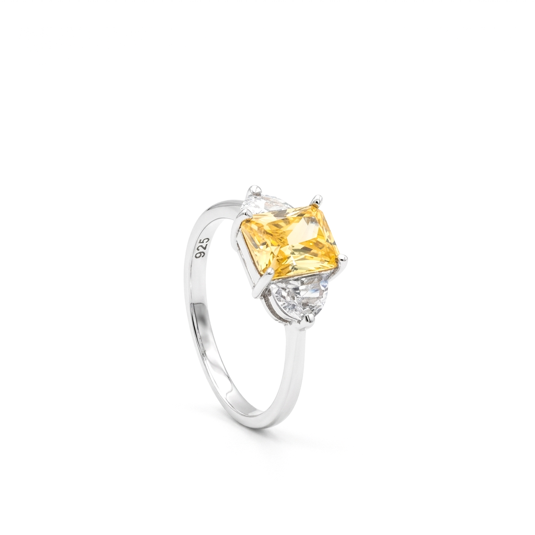 ELEGANT RADIANT & ROUND STONED SILVER RING