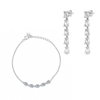 LINE OF PEARS BRACELET & STUD EARRING HALF SILVER SET