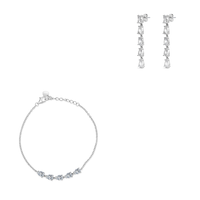 LINE OF PEARS BRACELET & STUD EARRING HALF SILVER SET