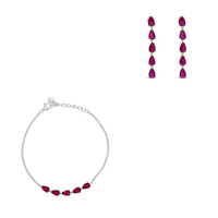 REDDISH PINK LINE OF PEARS BRACELET & STUD EARRING HALF SILVER SET