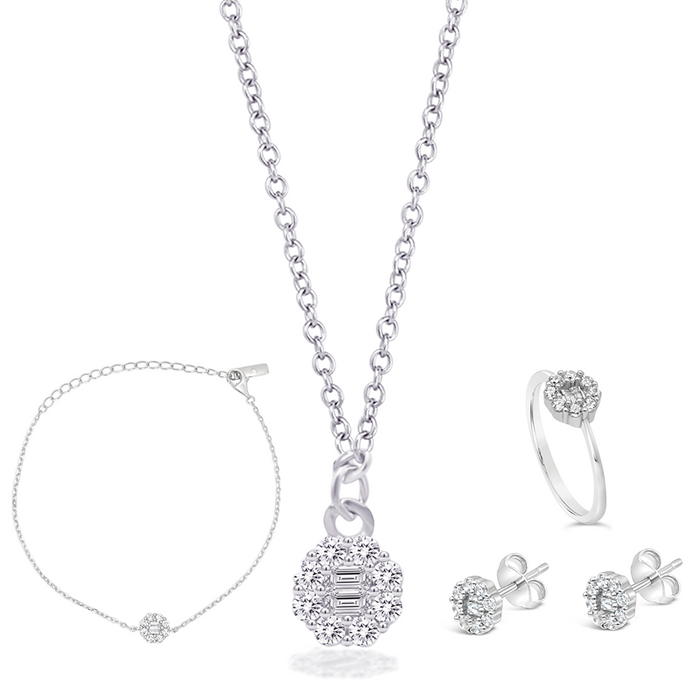 TINY CIRCLE ROUND STONED SILVER SET