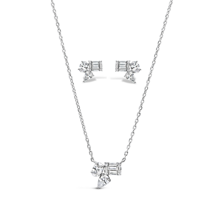 CHARMING NECKLACE & STUD EARRING HALF SILVER SET