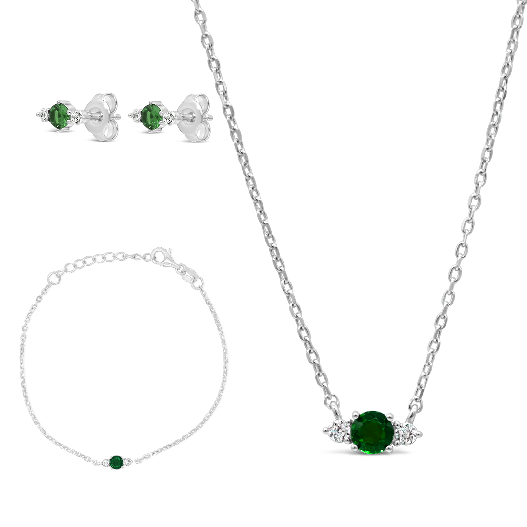 SHINNY GREEN ROUND STONED SILVER SET