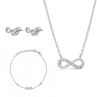 INFINITY SHAPED ROUND STONED SILVER SET