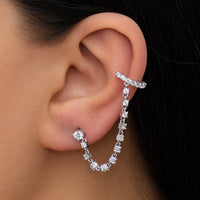 CLASSY CUFF STONED LOOP STUD SILVER EARRING