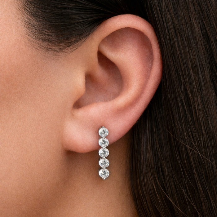 STRAIGHT ROUND STONES STUD SILVER EARRING