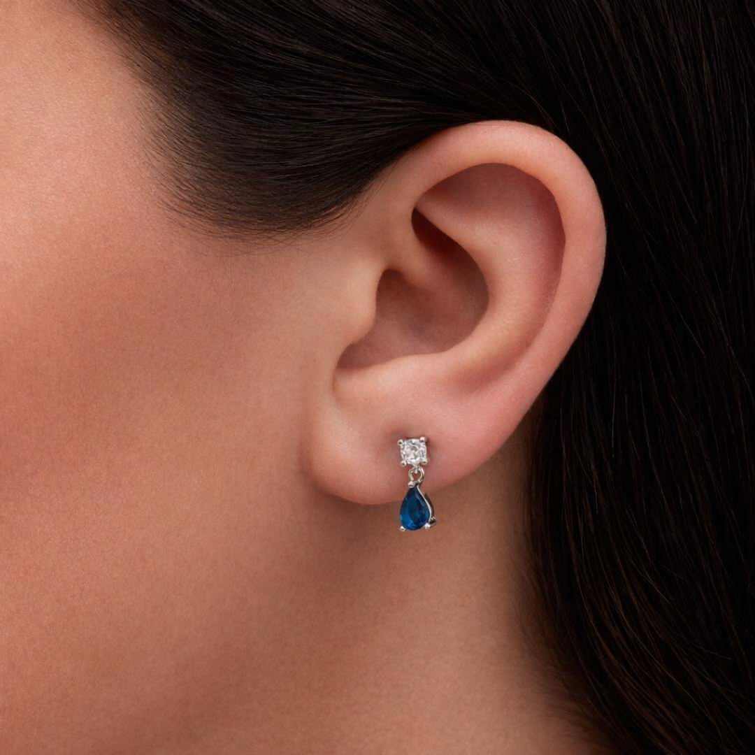DROPPING PEAR STONE STUD SILVER EARRING