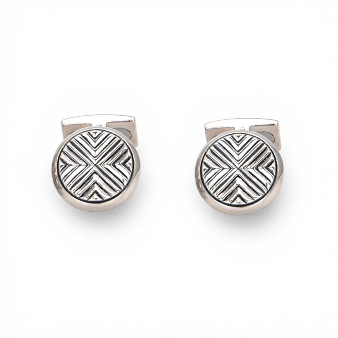 GEOMETRIC CHEVRON MEN SILVER CUFFLINKS