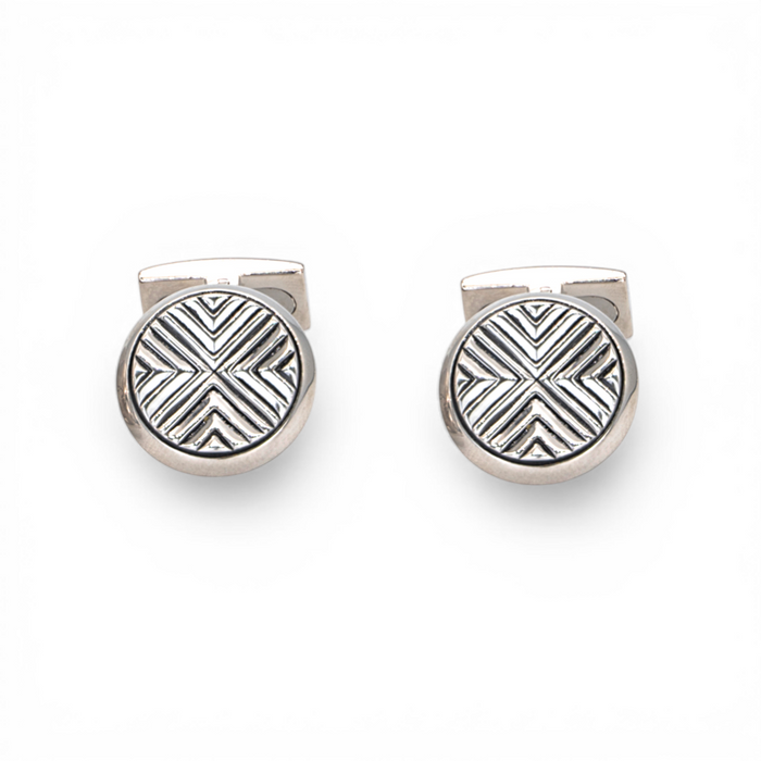 GEOMETRIC CHEVRON MEN SILVER CUFFLINKS