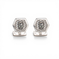 BLACK STONED SKULL SHAPE MEN SILVER CUFFLINKS