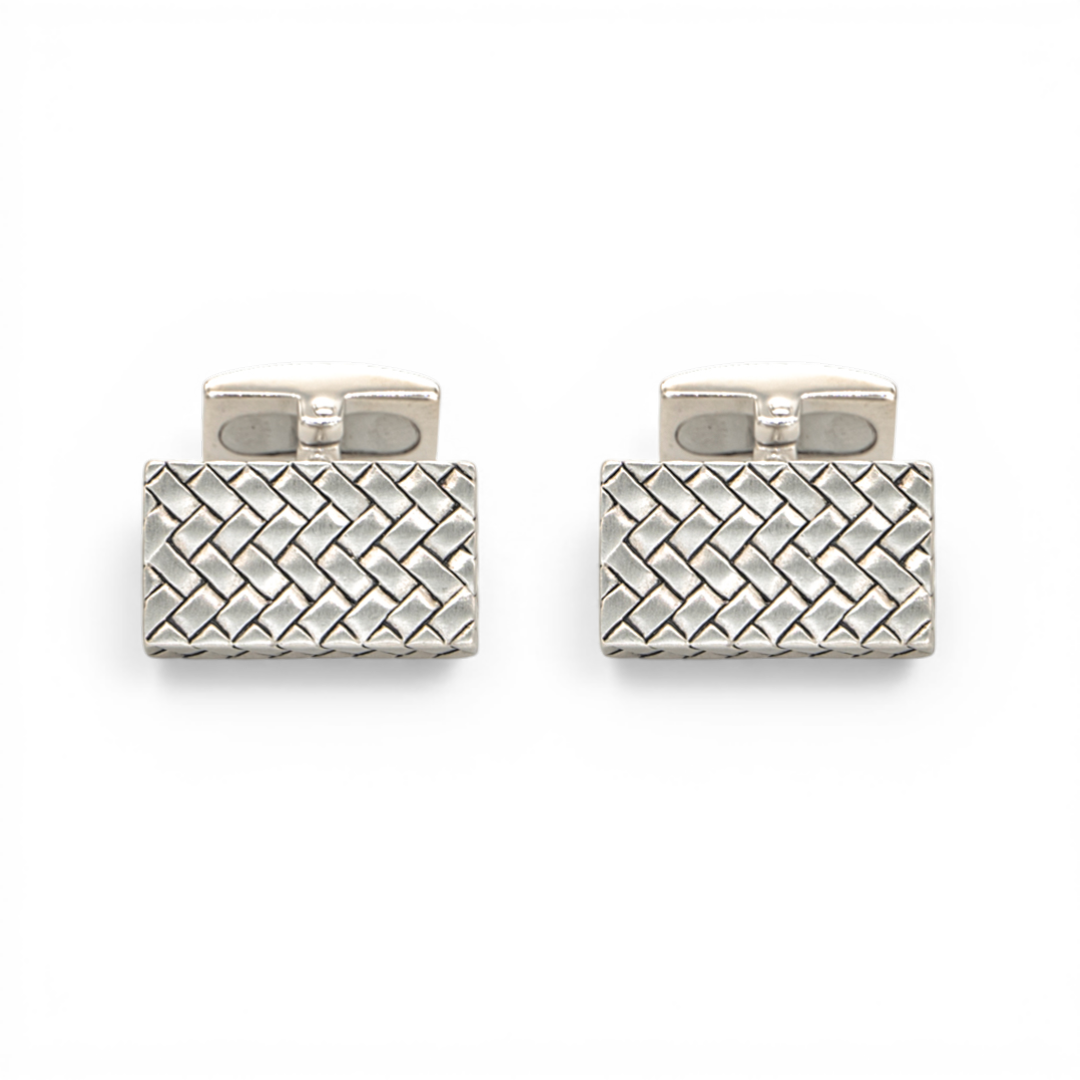 PLAIN WOVEAN MEN SILVER CUFFLINKS