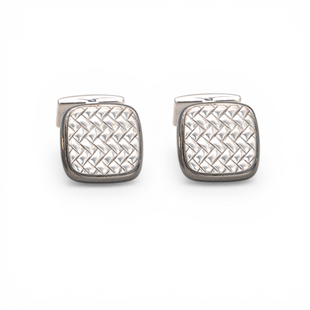 DARK SQUARE WOVEN MEN SILVER CUFFLINKS