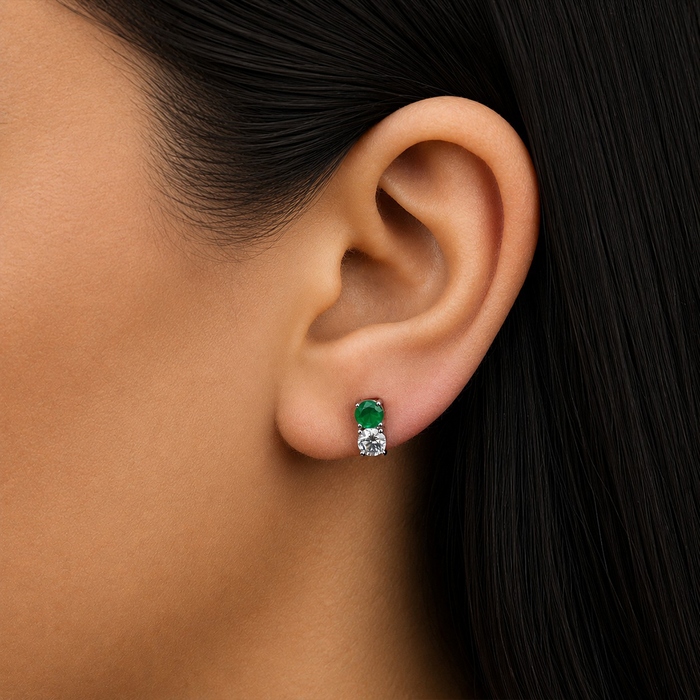 COLORED ROUND STONED STUD SILVER EARRING